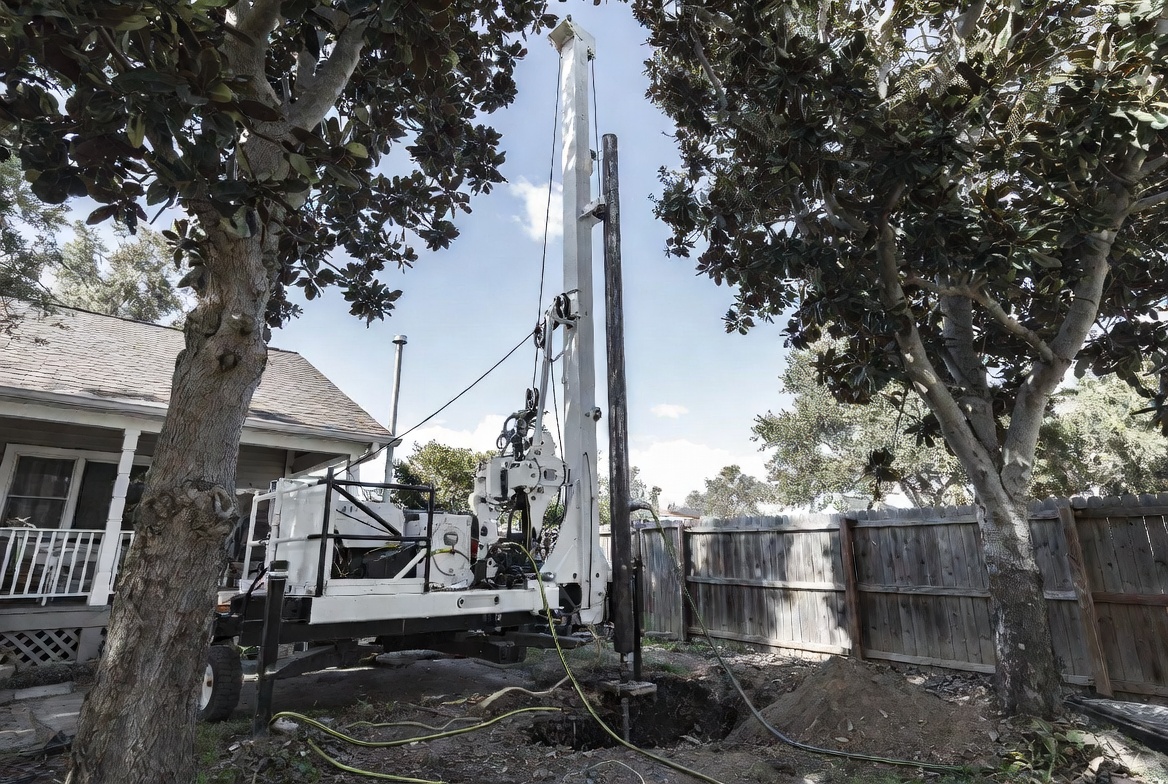 Small Water Well Rig In Residential Yard Small Water Well Rig In Residential Yard
