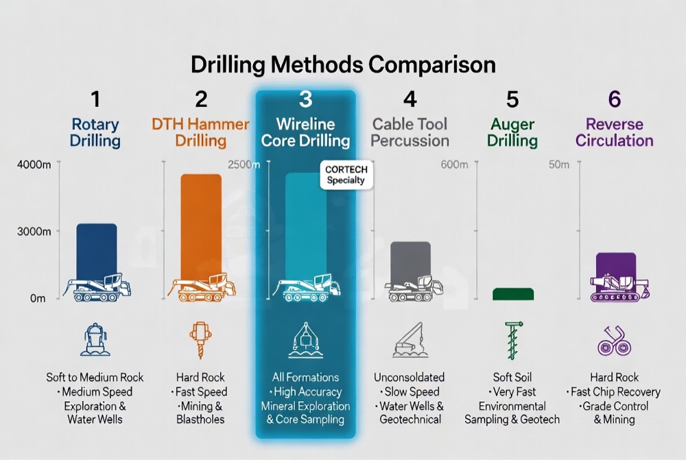 Comparison of Six Major Drilling Methods Infographic