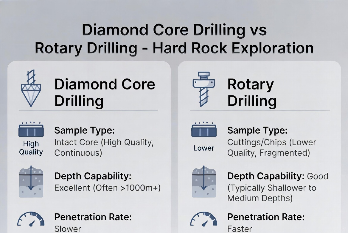 Diamond Core Drilling vs. Rotary Drilling: Choosing the Right Method for Hard Rock Exploration.