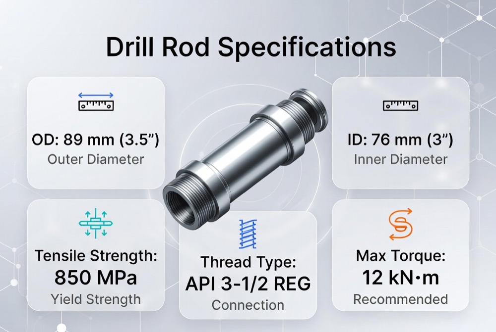 Drill Rod Key Specifications Infographic